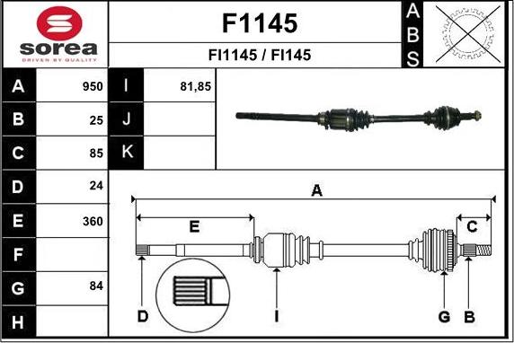 SNRA F1145 - Приводний вал autozip.com.ua