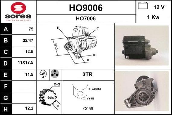 SNRA HO9006 - Стартер autozip.com.ua