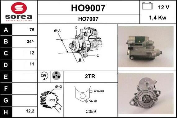 SNRA HO9007 - Стартер autozip.com.ua
