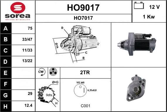 SNRA HO9017 - Стартер autozip.com.ua