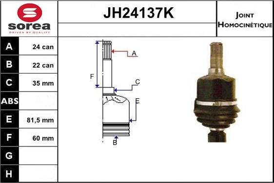 SNRA JH24137K - Шарнірний комплект, ШРУС, приводний вал autozip.com.ua