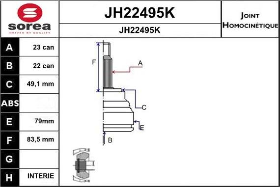 SNRA JH22495K - Шарнірний комплект, ШРУС, приводний вал autozip.com.ua