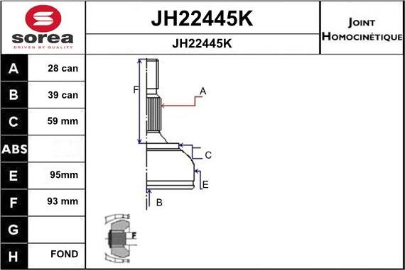 SNRA JH22445K - Шарнірний комплект, ШРУС, приводний вал autozip.com.ua