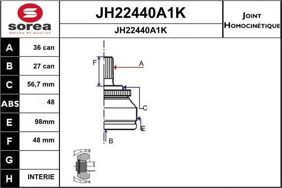 SNRA JH22440A1K - Шарнірний комплект, ШРУС, приводний вал autozip.com.ua