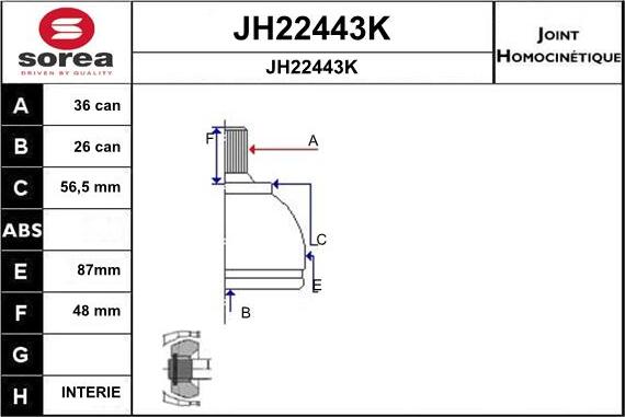 SNRA JH22443K - Шарнірний комплект, ШРУС, приводний вал autozip.com.ua