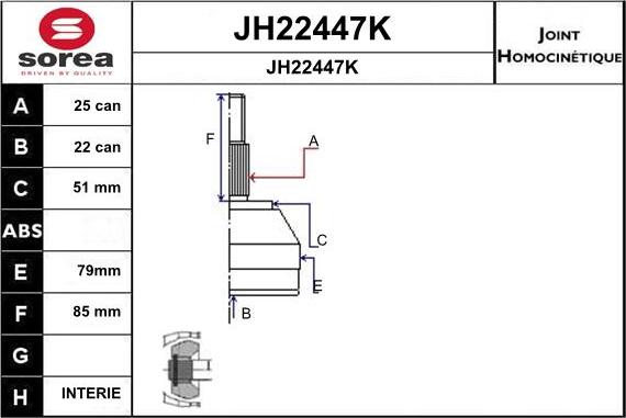 SNRA JH22447K - Шарнірний комплект, ШРУС, приводний вал autozip.com.ua