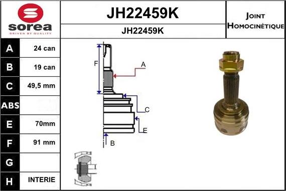 SNRA JH22459K - Шарнірний комплект, ШРУС, приводний вал autozip.com.ua