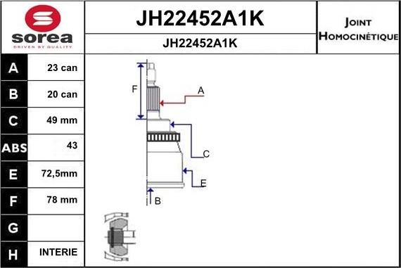 SNRA JH22452A1K - Шарнірний комплект, ШРУС, приводний вал autozip.com.ua