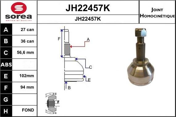 SNRA JH22457K - Шарнірний комплект, ШРУС, приводний вал autozip.com.ua