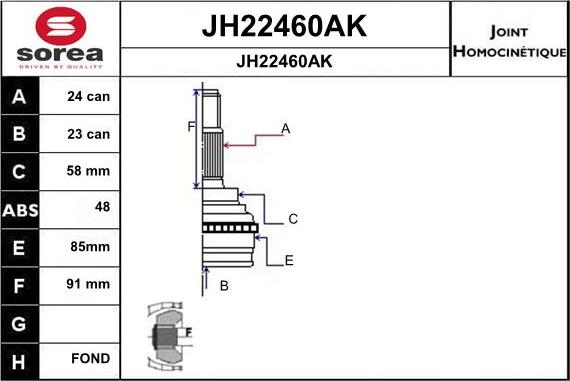 SNRA JH22460AK - Шарнірний комплект, ШРУС, приводний вал autozip.com.ua