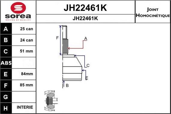 SNRA JH22461K - Шарнірний комплект, ШРУС, приводний вал autozip.com.ua