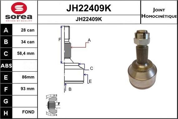 SNRA JH22409K - Шарнірний комплект, ШРУС, приводний вал autozip.com.ua