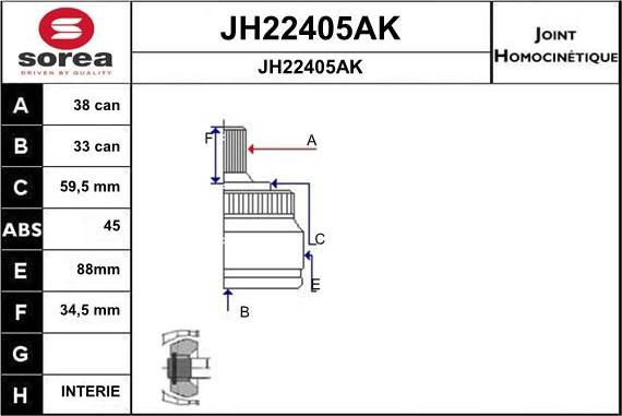 SNRA JH22405AK - Шарнірний комплект, ШРУС, приводний вал autozip.com.ua