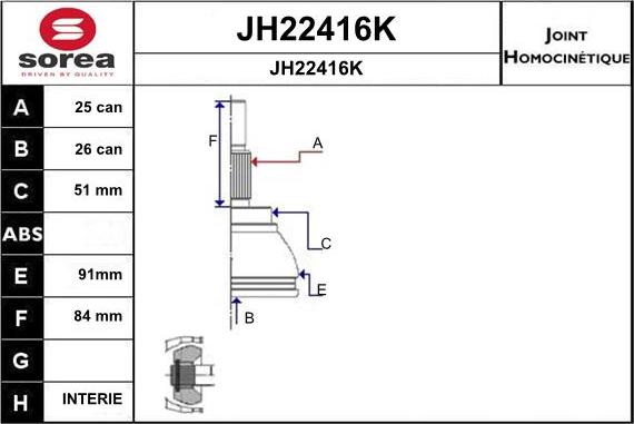SNRA JH22416K - Шарнірний комплект, ШРУС, приводний вал autozip.com.ua