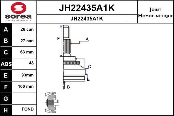 SNRA JH22435A1K - Шарнірний комплект, ШРУС, приводний вал autozip.com.ua