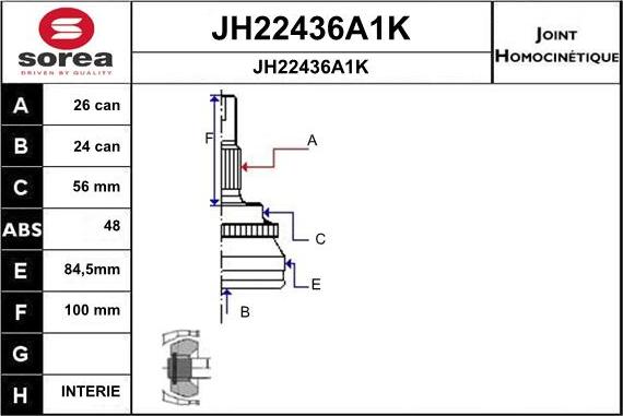 SNRA JH22436A1K - Шарнірний комплект, ШРУС, приводний вал autozip.com.ua