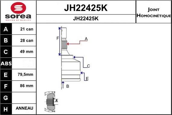 SNRA JH22425K - Шарнірний комплект, ШРУС, приводний вал autozip.com.ua