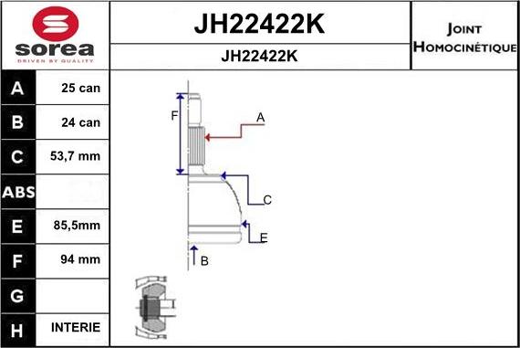 SNRA JH22422K - Шарнірний комплект, ШРУС, приводний вал autozip.com.ua