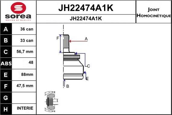 SNRA JH22474A1K - Шарнірний комплект, ШРУС, приводний вал autozip.com.ua
