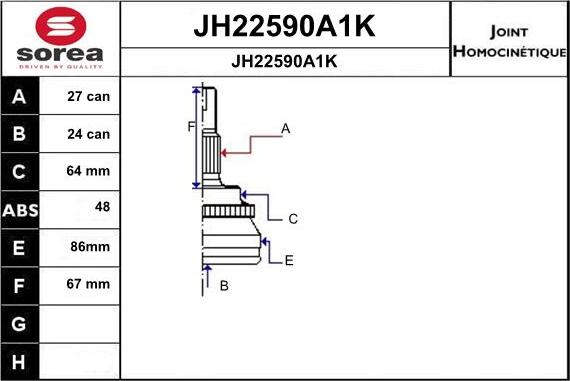 SNRA JH22590A1K - Шарнірний комплект, ШРУС, приводний вал autozip.com.ua