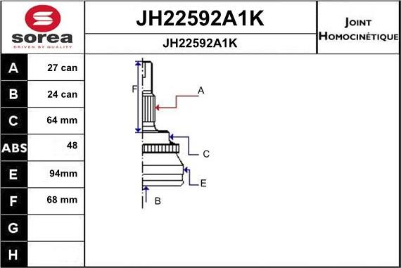 SNRA JH22592A1K - Шарнірний комплект, ШРУС, приводний вал autozip.com.ua