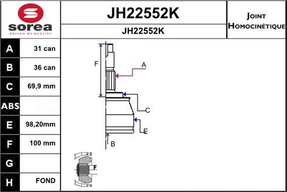 SNRA JH22552K - Шарнірний комплект, ШРУС, приводний вал autozip.com.ua