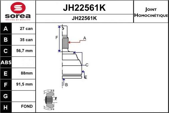 SNRA JH22561K - Шарнірний комплект, ШРУС, приводний вал autozip.com.ua