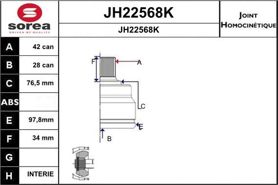 SNRA JH22568K - Шарнірний комплект, ШРУС, приводний вал autozip.com.ua