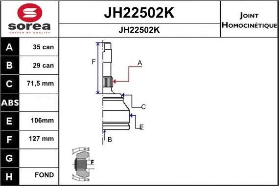 SNRA JH22502K - Шарнірний комплект, ШРУС, приводний вал autozip.com.ua