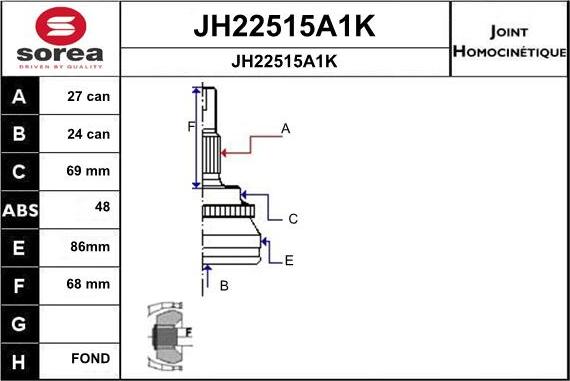 SNRA JH22515A1K - Шарнірний комплект, ШРУС, приводний вал autozip.com.ua