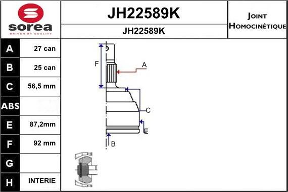 SNRA JH22589K - Шарнірний комплект, ШРУС, приводний вал autozip.com.ua