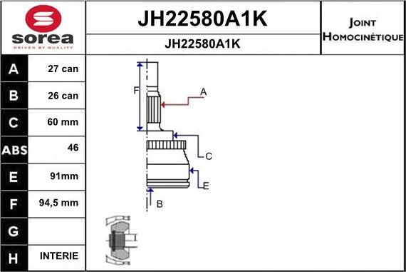 SNRA JH22580A1K - Шарнірний комплект, ШРУС, приводний вал autozip.com.ua