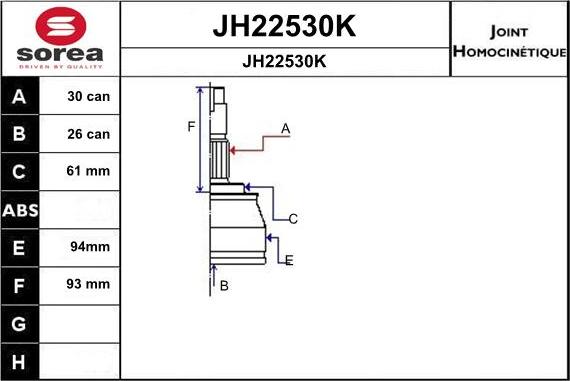 SNRA JH22530K - Шарнірний комплект, ШРУС, приводний вал autozip.com.ua