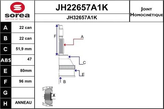 SNRA JH22657A1K - Шарнірний комплект, ШРУС, приводний вал autozip.com.ua
