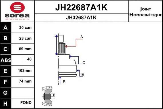 SNRA JH22687A1K - Шарнірний комплект, ШРУС, приводний вал autozip.com.ua