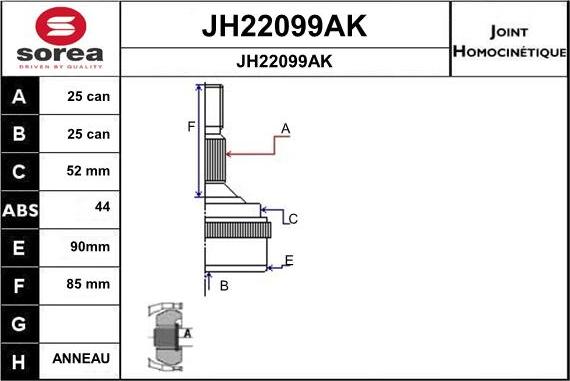 SNRA JH22099AK - Шарнірний комплект, ШРУС, приводний вал autozip.com.ua