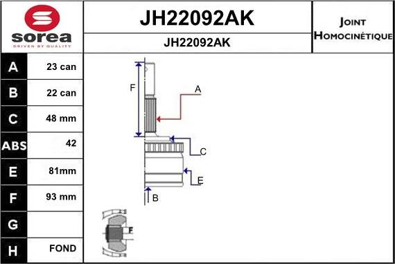SNRA JH22092AK - Шарнірний комплект, ШРУС, приводний вал autozip.com.ua