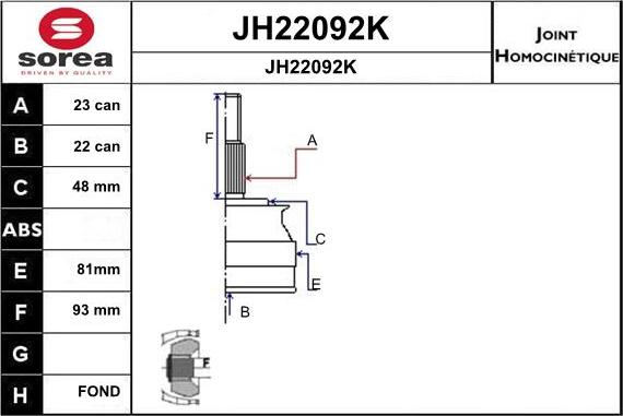 SNRA JH22092K - Шарнірний комплект, ШРУС, приводний вал autozip.com.ua