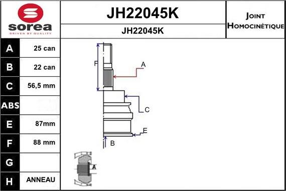 SNRA JH22045K - Шарнірний комплект, ШРУС, приводний вал autozip.com.ua