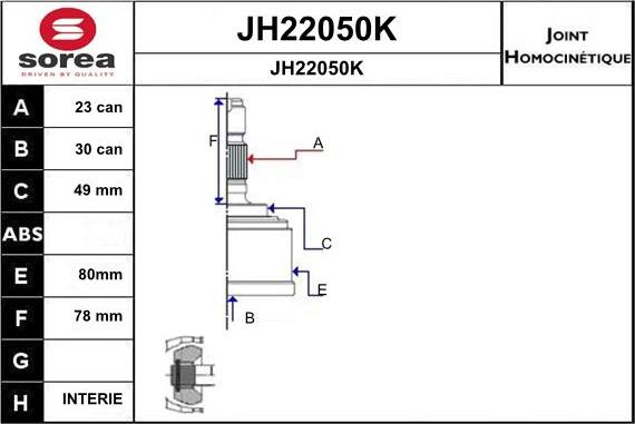 SNRA JH22050K - Шарнірний комплект, ШРУС, приводний вал autozip.com.ua