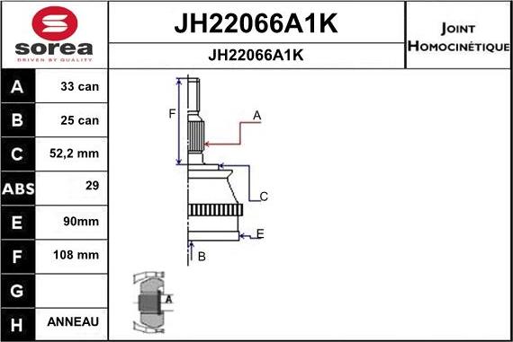 SNRA JH22066A1K - Шарнірний комплект, ШРУС, приводний вал autozip.com.ua