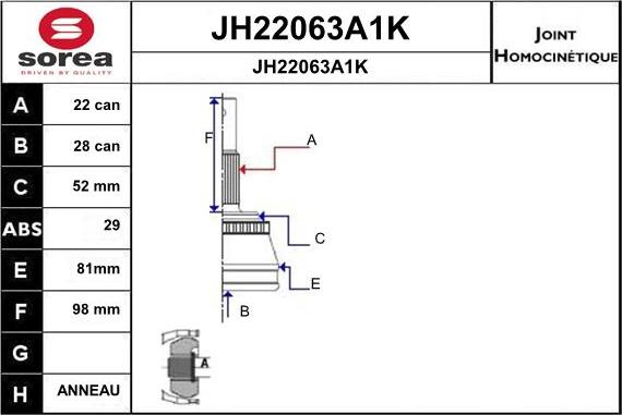 SNRA JH22063A1K - Шарнірний комплект, ШРУС, приводний вал autozip.com.ua
