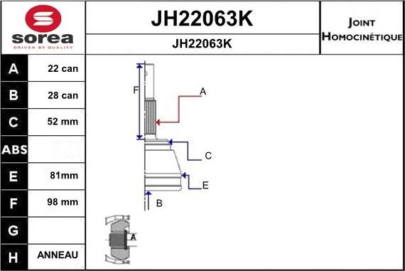 SNRA JH22063K - Шарнірний комплект, ШРУС, приводний вал autozip.com.ua