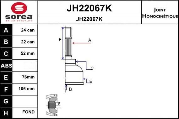 SNRA JH22067K - Шарнірний комплект, ШРУС, приводний вал autozip.com.ua