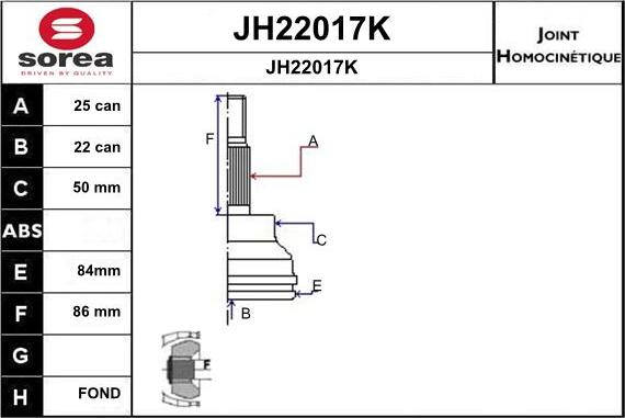 SNRA JH22017K - Шарнірний комплект, ШРУС, приводний вал autozip.com.ua