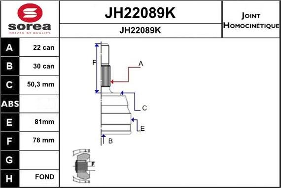 SNRA JH22089K - Шарнірний комплект, ШРУС, приводний вал autozip.com.ua