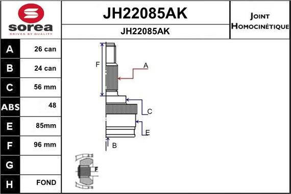 SNRA JH22085AK - Шарнірний комплект, ШРУС, приводний вал autozip.com.ua