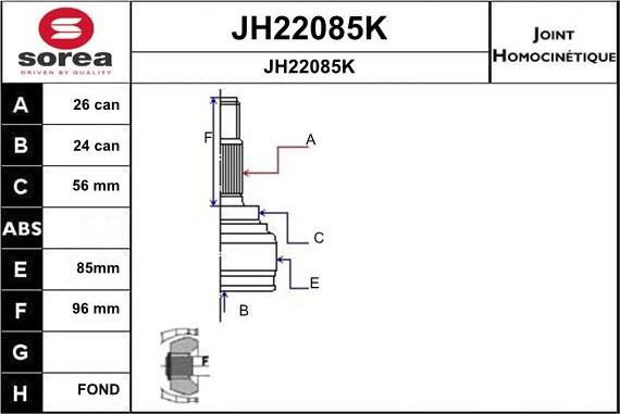 SNRA JH22085K - Шарнірний комплект, ШРУС, приводний вал autozip.com.ua