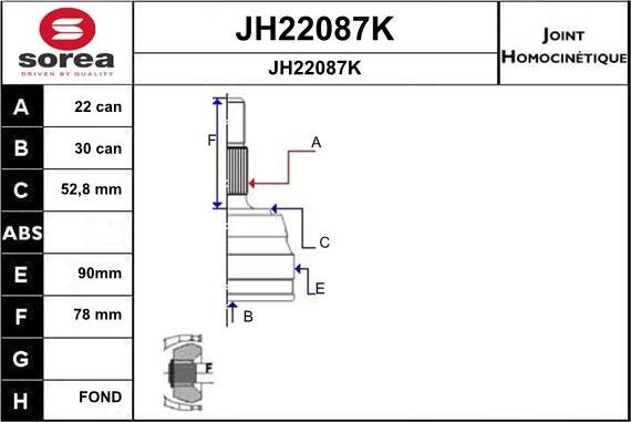 SNRA JH22087K - Шарнірний комплект, ШРУС, приводний вал autozip.com.ua