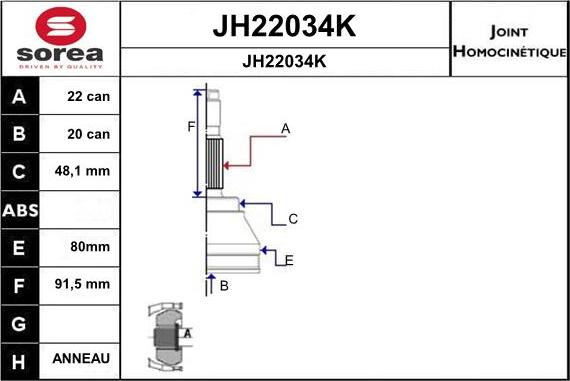 SNRA JH22034K - Шарнірний комплект, ШРУС, приводний вал autozip.com.ua